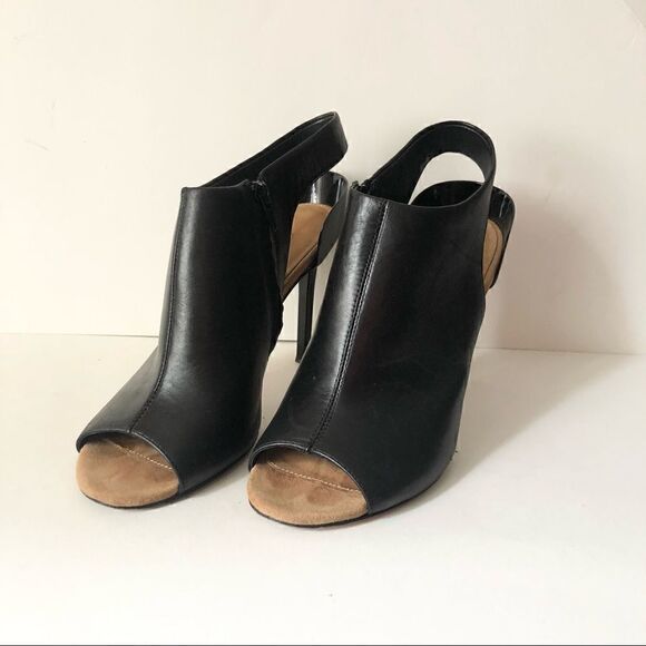 Diane Von Furstenburg black leather sling back peep toe stiletto heels - Picture 1 of 12